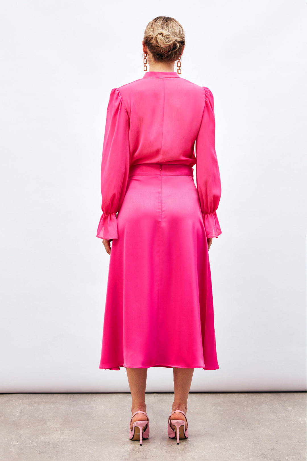 Sateen Jupe Midi Satin - Fuchsia
