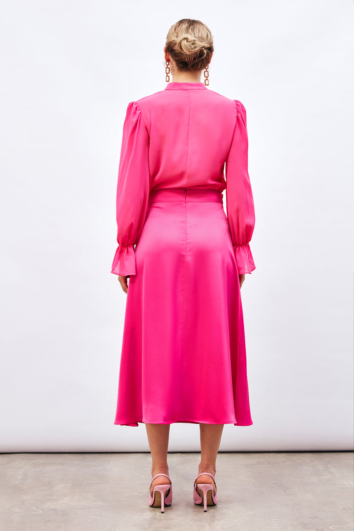 Sateen Jupe Midi Satin - Fuchsia