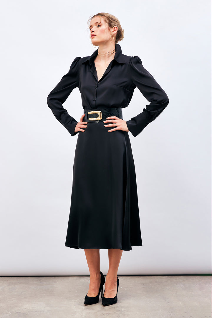 Sateen Jupe Midi Satin - Noir