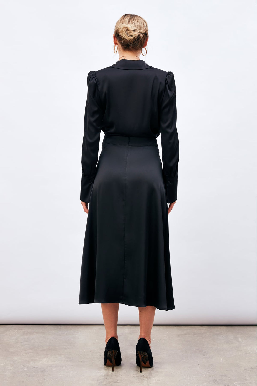 Sateen Jupe Midi Satin - Noir