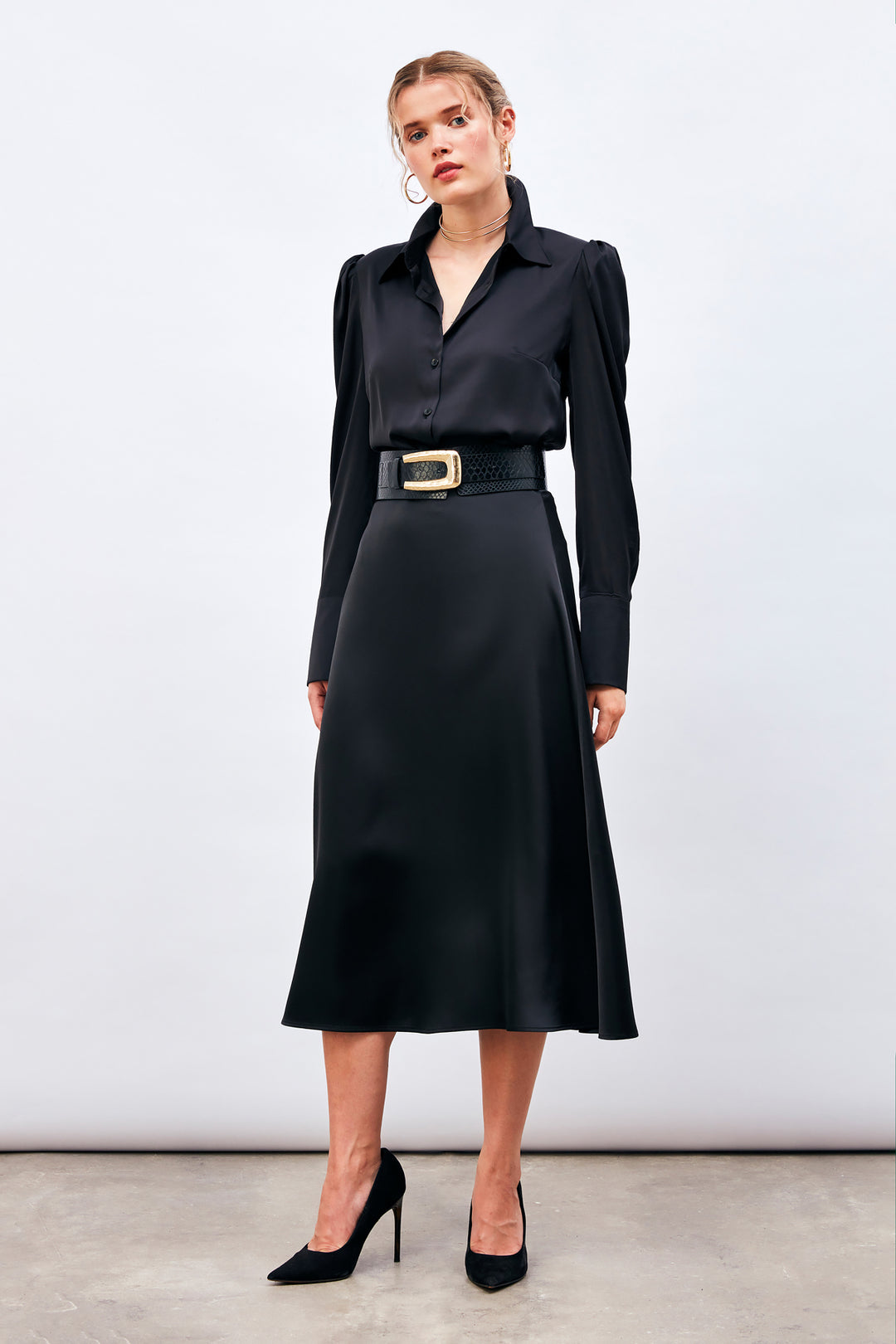 Sateen Jupe Midi Satin - Noir