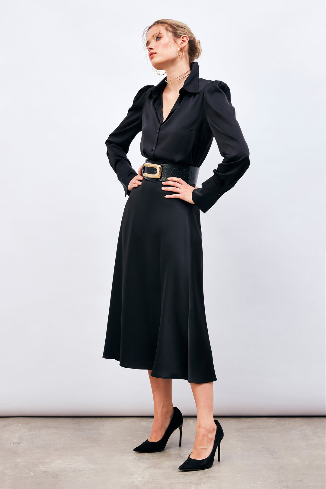 Sateen Jupe Midi Satin - Noir