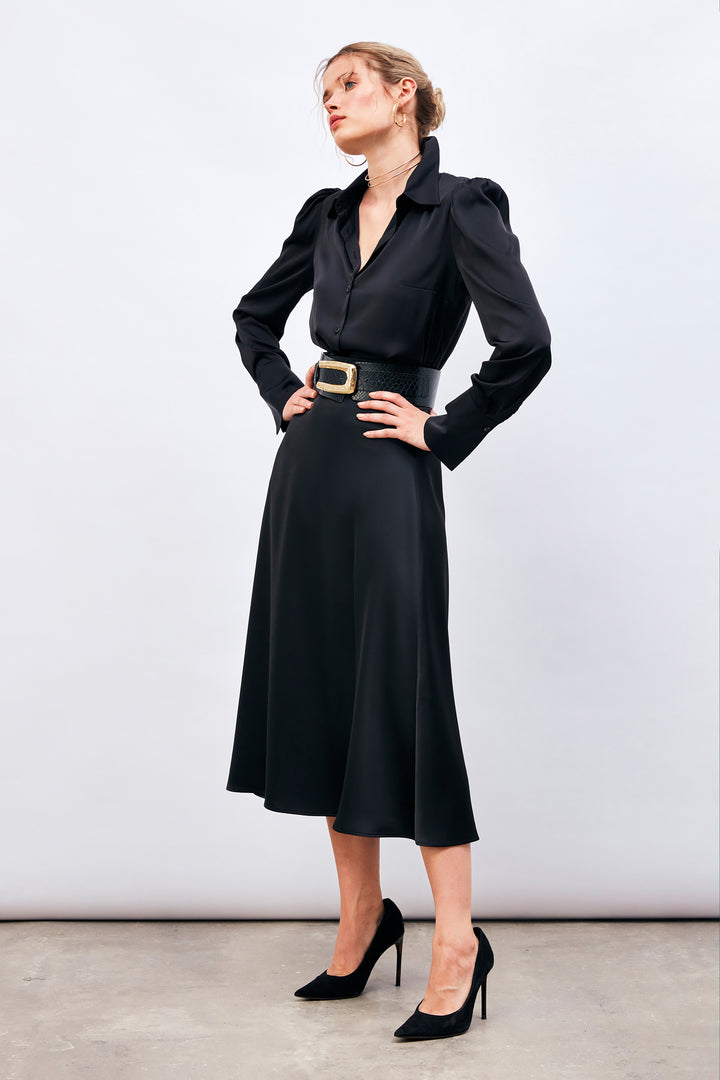 Sateen Jupe Midi Satin - Noir