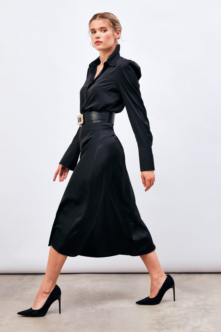 Sateen Jupe Midi Satin - Noir