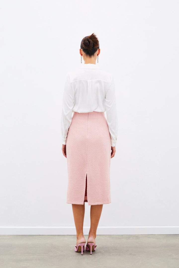 Sateen Jupe Midi en Tweed - Poudre