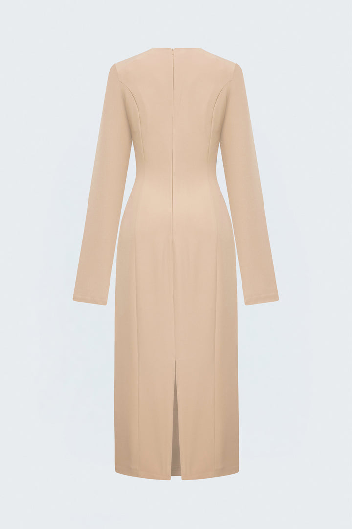 Sateen Robe classique à manches longues midi - Beige