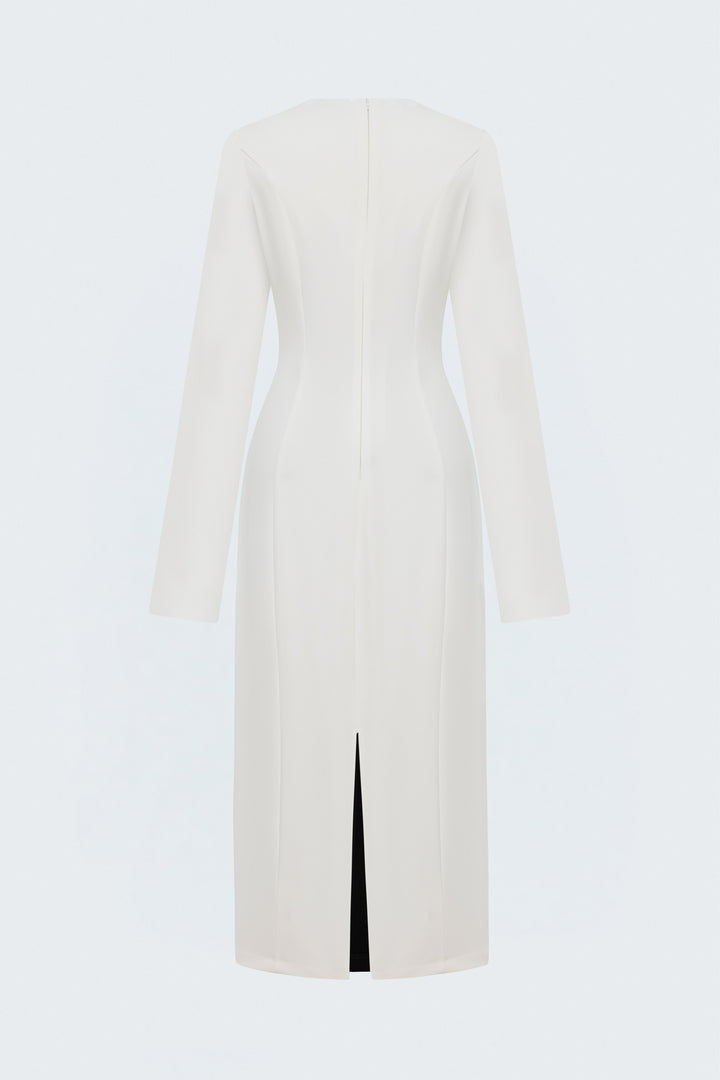 Sateen Robe classique à manches longues midi - Écru