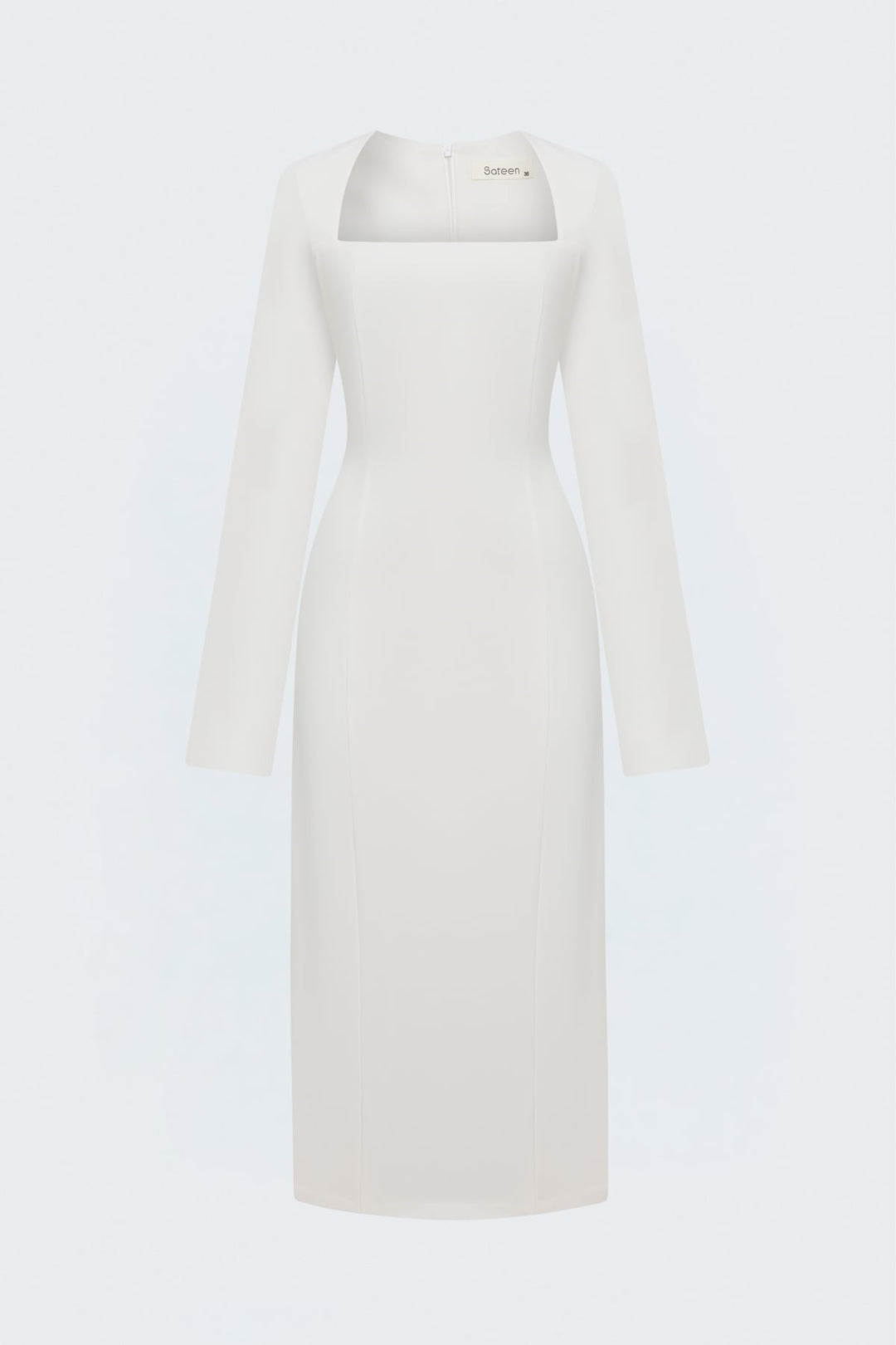 Sateen Robe classique à manches longues midi - Écru