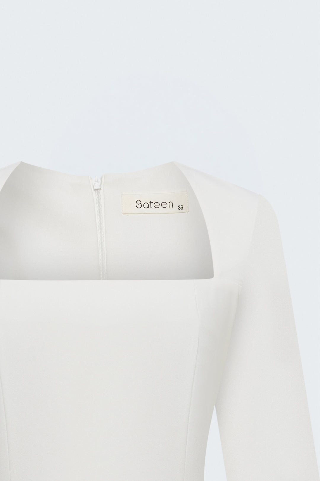 Sateen Robe classique à manches longues midi - Écru