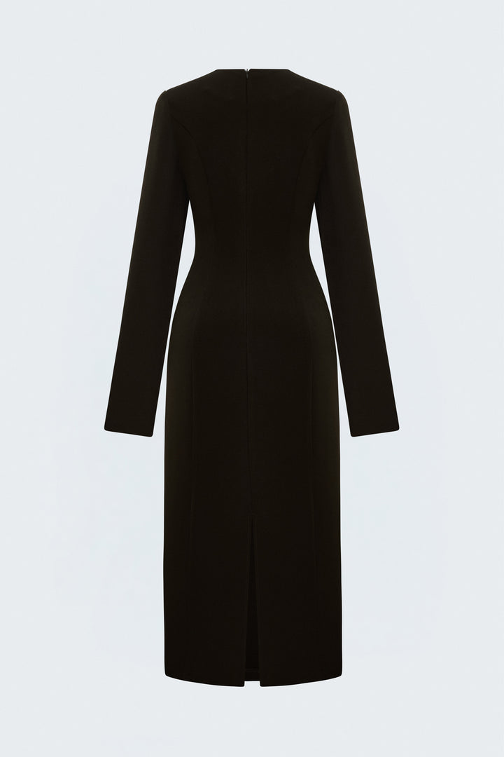 Sateen Robe classique à manches longues midi - Marron