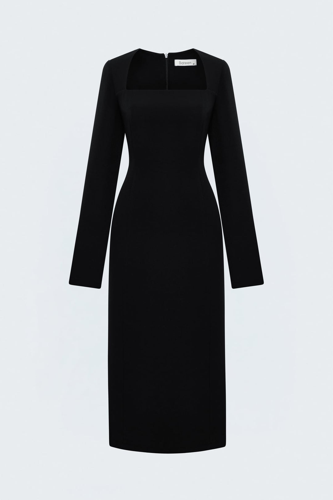 Sateen Robe classique à manches longues midi - Noir