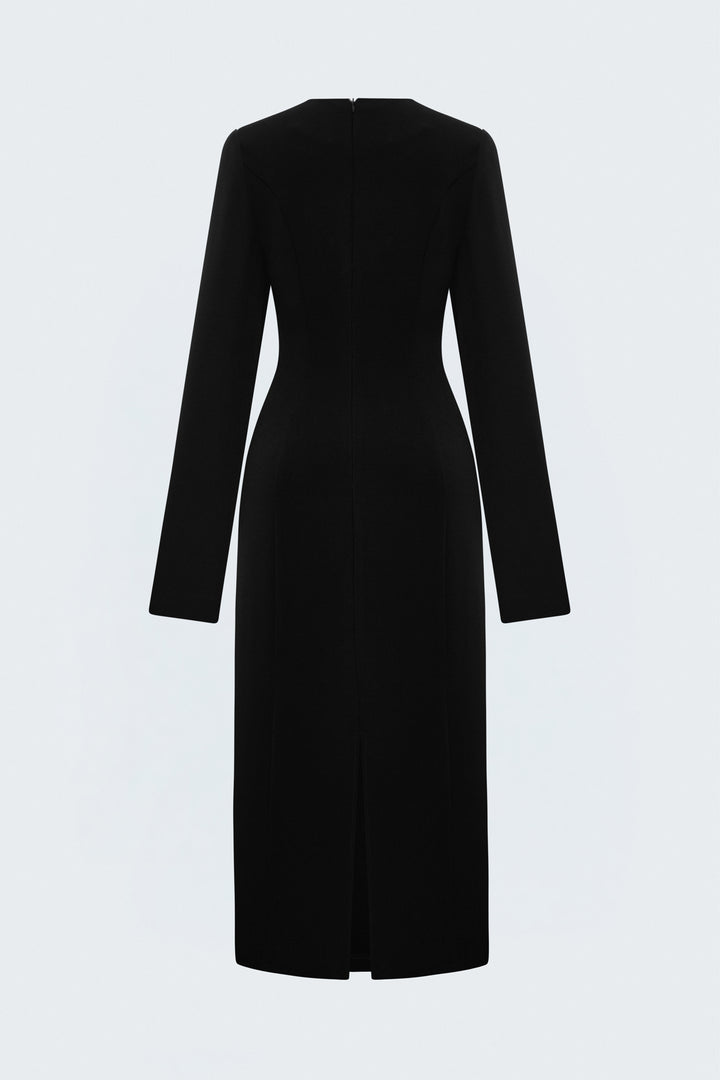 Sateen Robe classique à manches longues midi - Noir