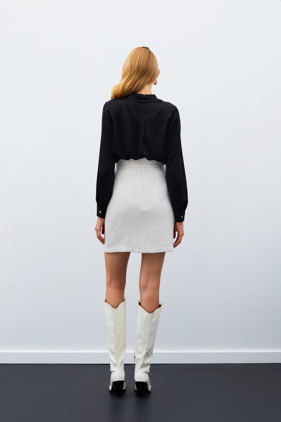 Sateen Mini jupe en tweed - Beige