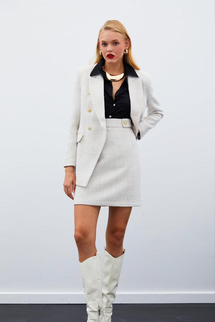 Sateen Mini jupe en tweed - Beige