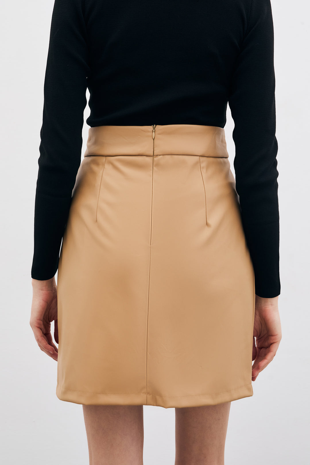 Sateen Jupe en Cuir Mini - Beige