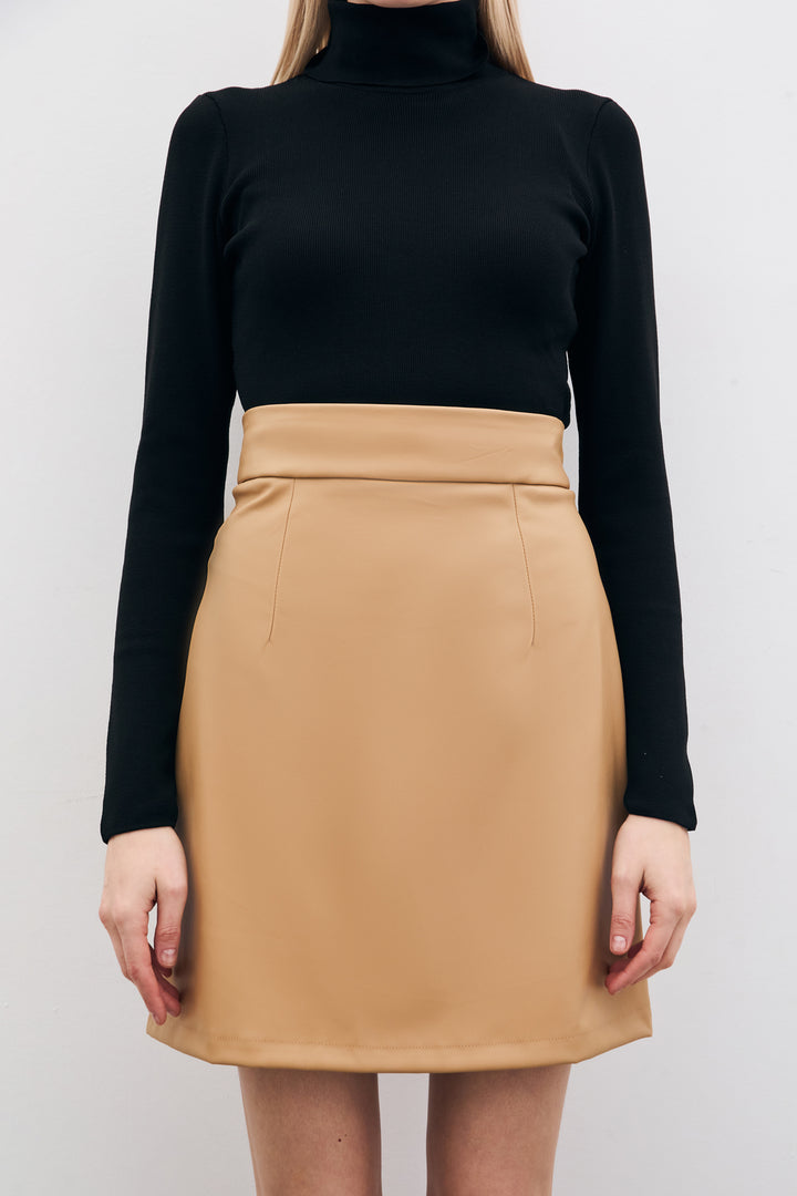 Sateen Jupe en Cuir Mini - Beige