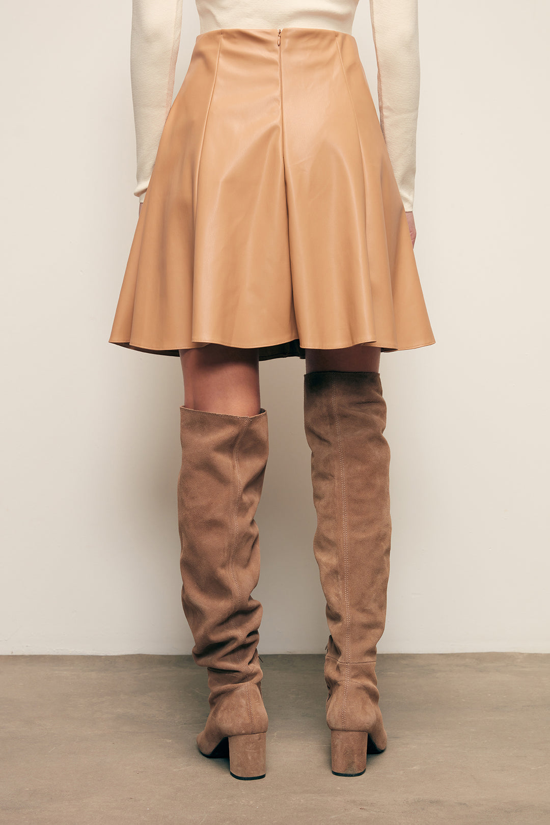 Sateen Jupe en cuir mini - camel