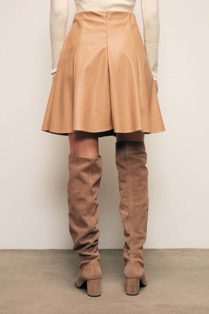 Sateen Jupe en cuir mini - camel