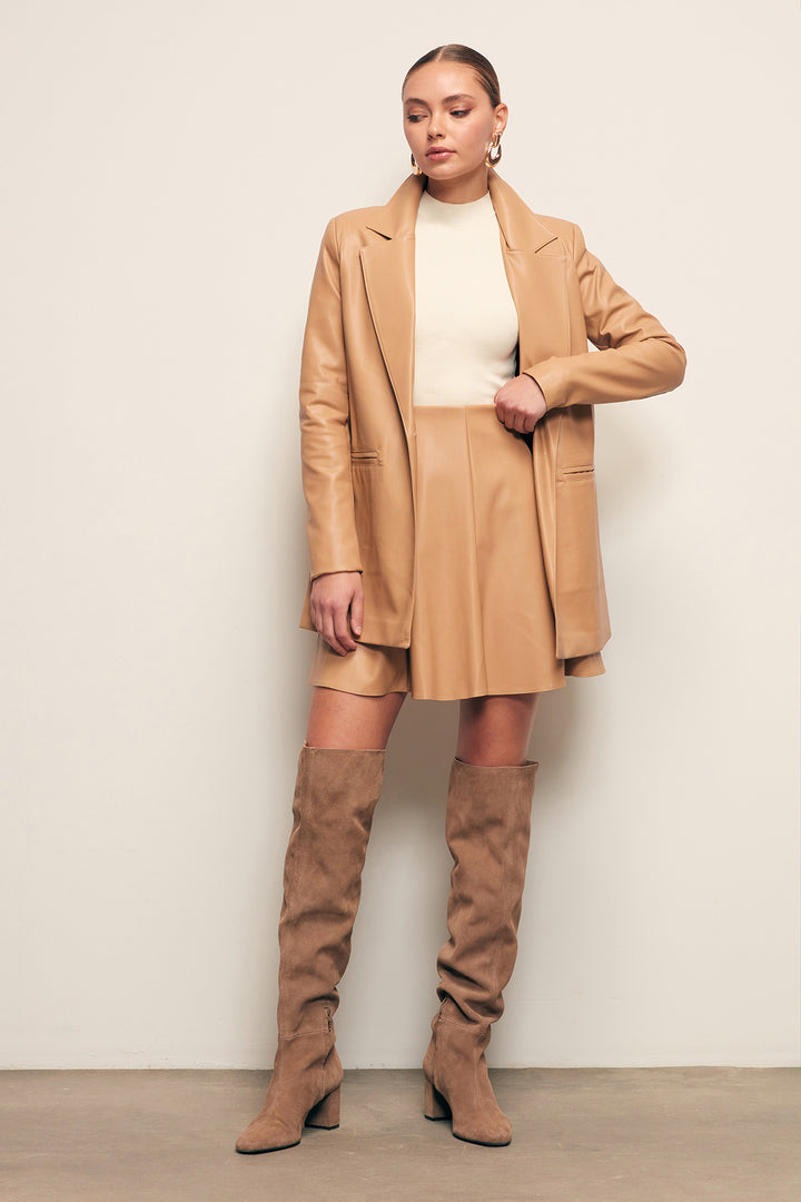 Sateen Jupe en cuir mini - camel