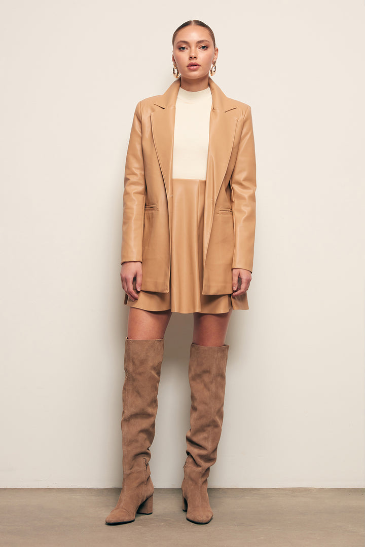 Sateen Jupe en cuir mini - camel