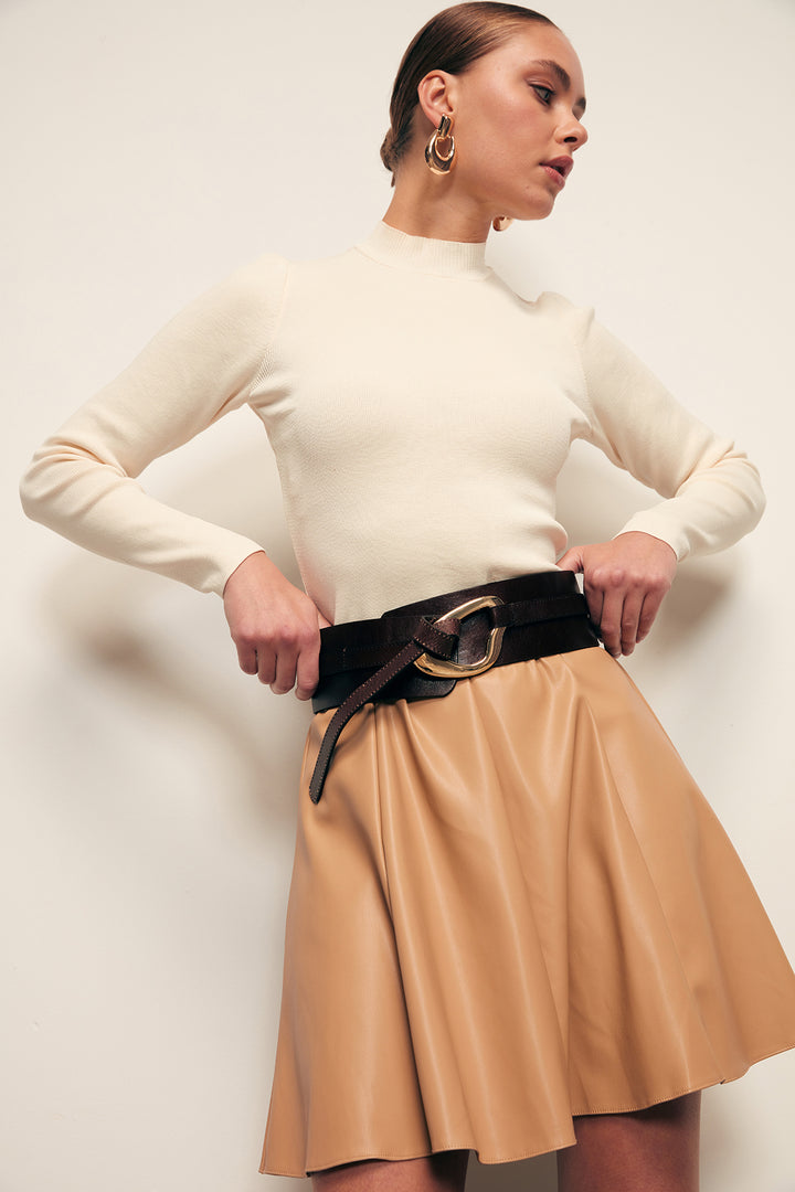 Sateen Jupe en cuir mini - camel