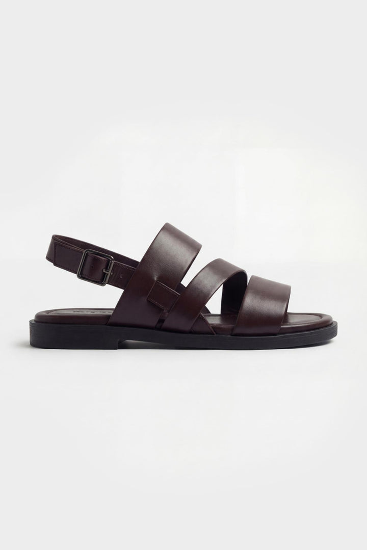 Giesto Sandales en cuir marron à plusieurs bandes minimalistes - Tabac