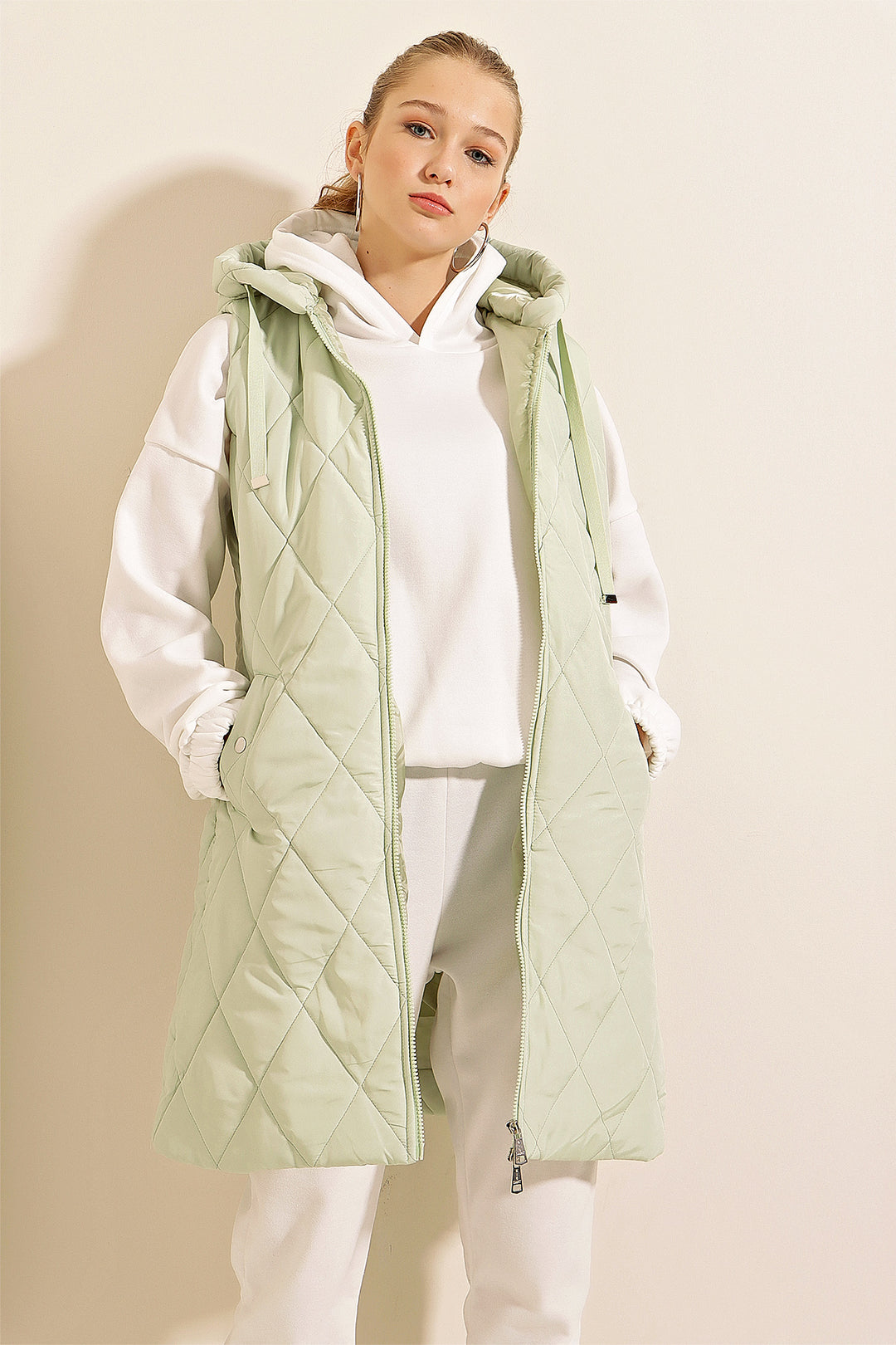 Bigdart 5140 Gilet long en duvet à capuche - Menthe