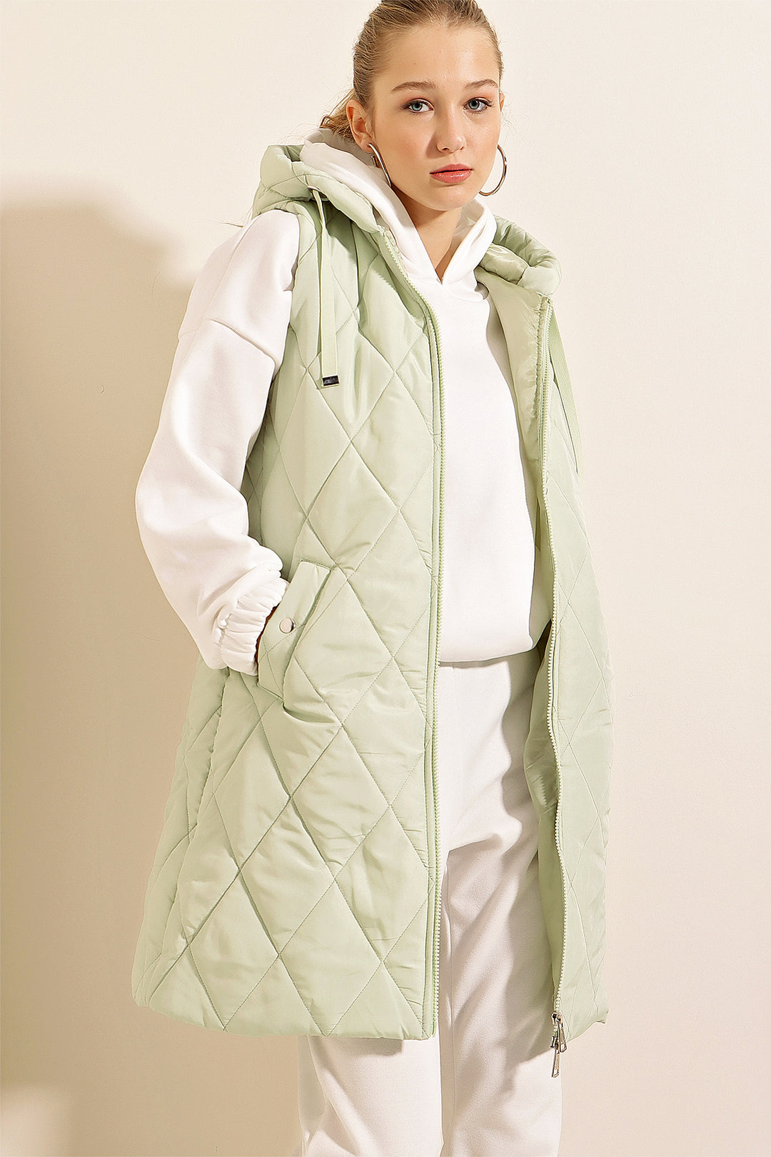 Bigdart 5140 Gilet long en duvet à capuche - Menthe