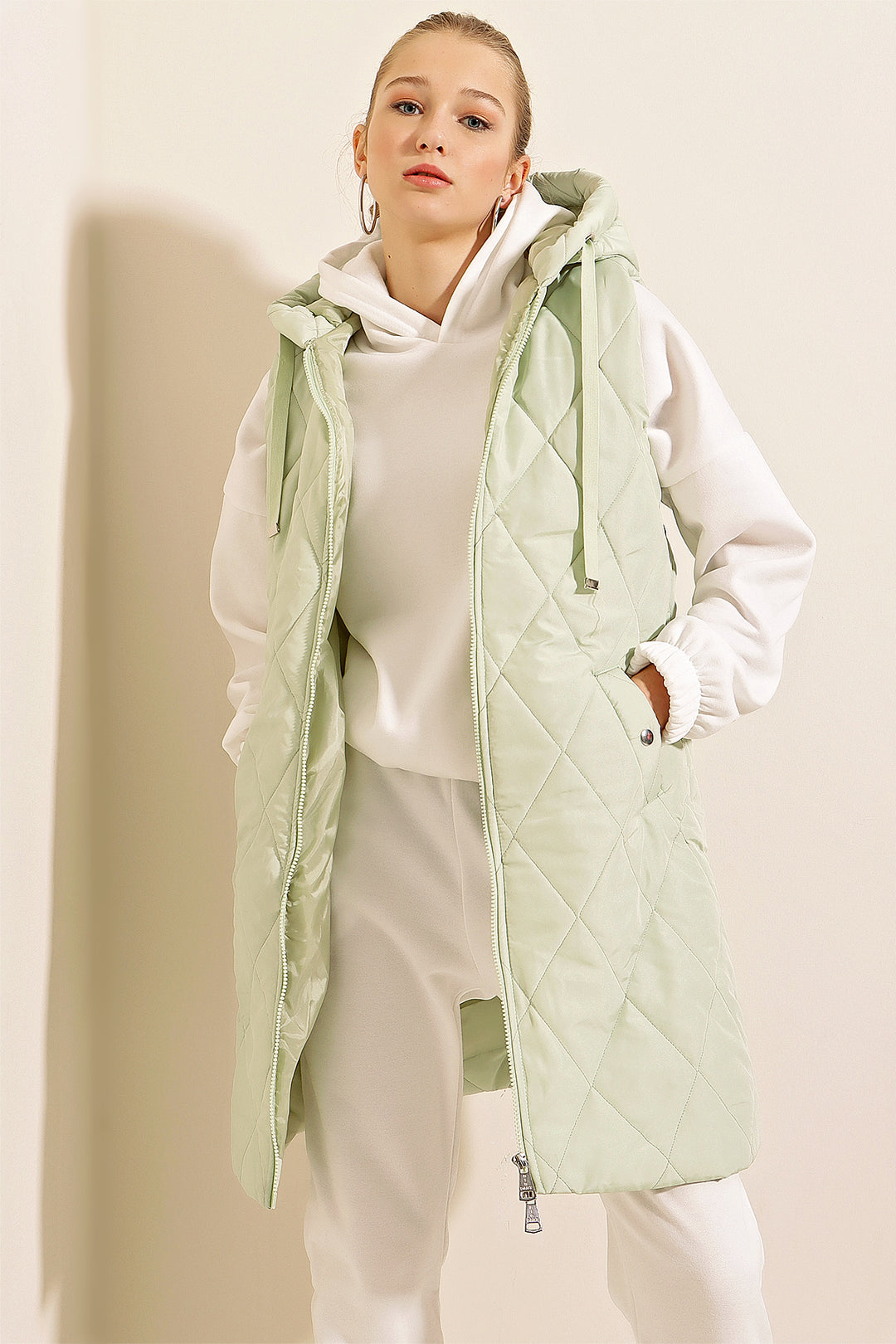 Bigdart 5140 Gilet long en duvet à capuche - Menthe