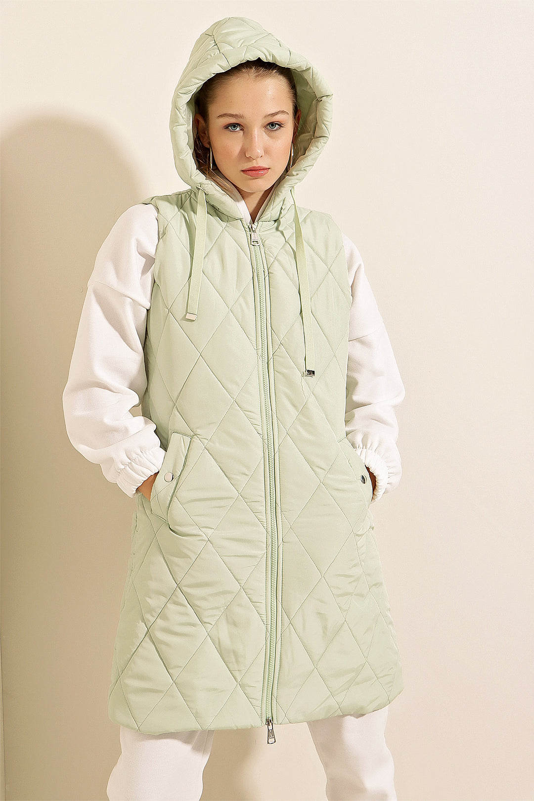 Bigdart 5140 Gilet long en duvet à capuche - Menthe