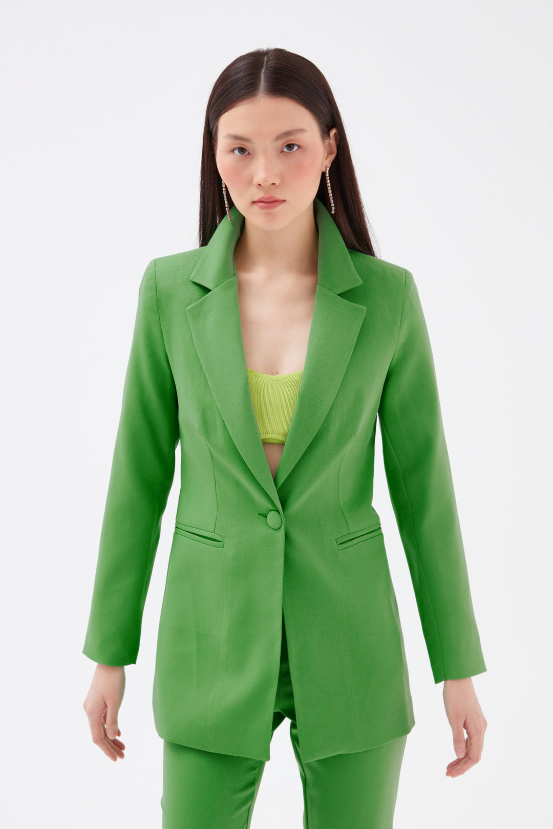 Sateen Veste Classique à Col Mono - Clair Vert