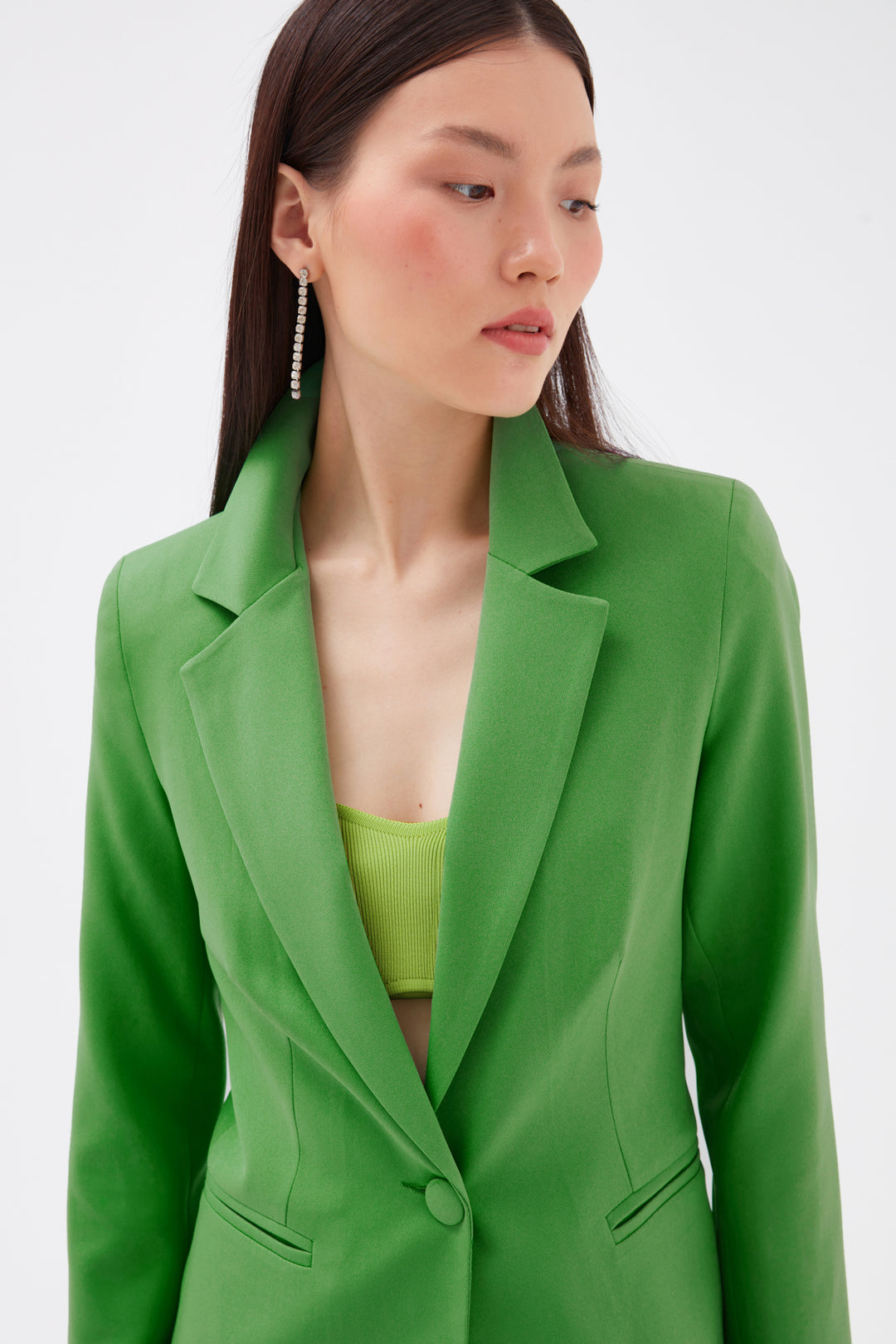 Sateen Veste Classique à Col Mono - Clair Vert