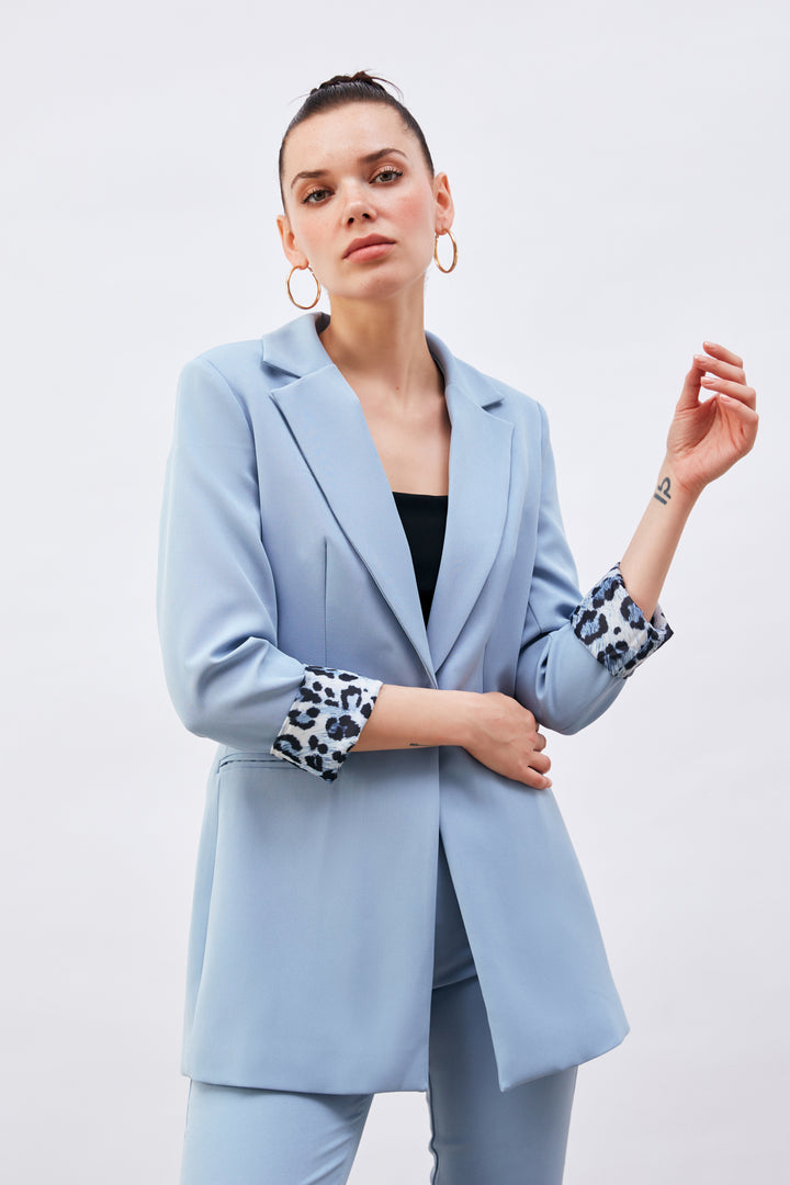 Sateen Veste Classique à Col Mono - bebe Bleu