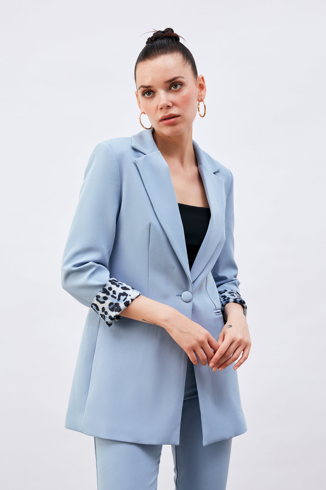 Sateen Veste Classique à Col Mono - bebe Bleu