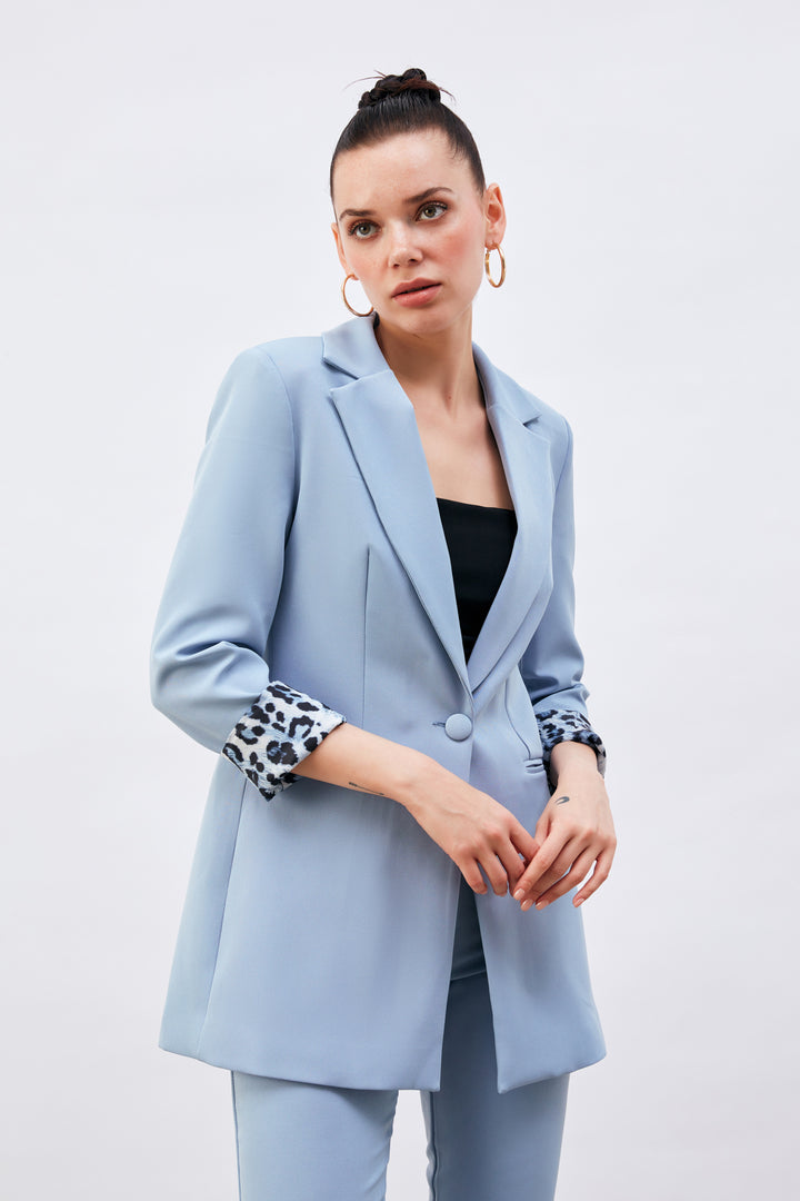 Sateen Veste Classique à Col Mono - bebe Bleu