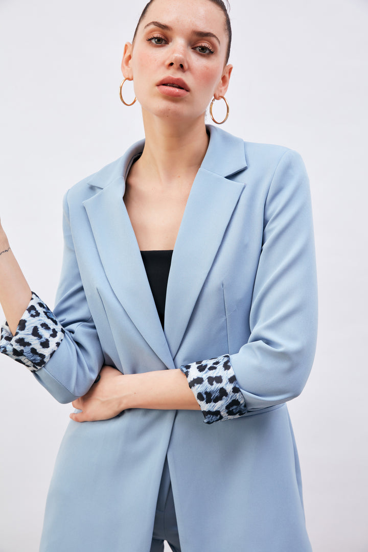 Sateen Veste Classique à Col Mono - bebe Bleu