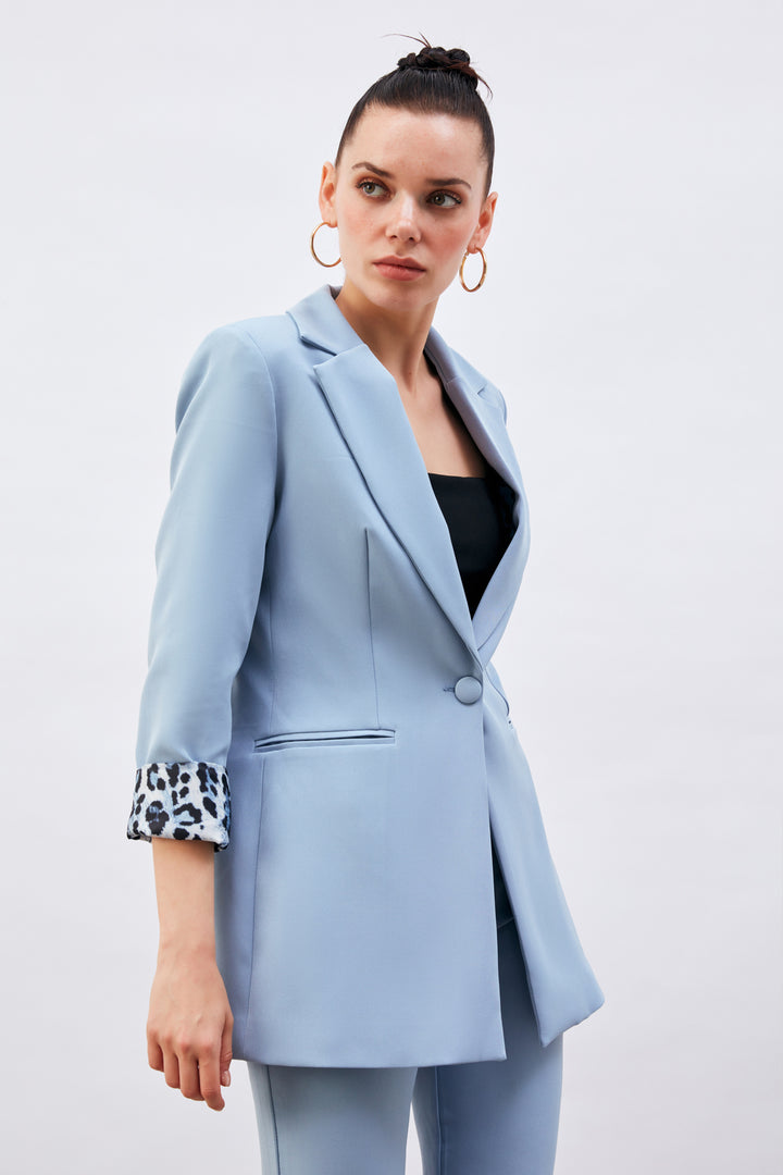 Sateen Veste Classique à Col Mono - bebe Bleu