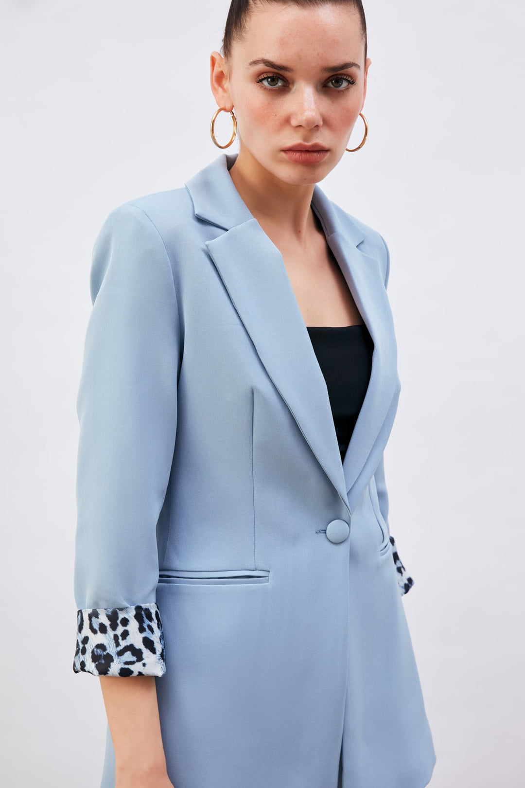 Sateen Veste Classique à Col Mono - bebe Bleu