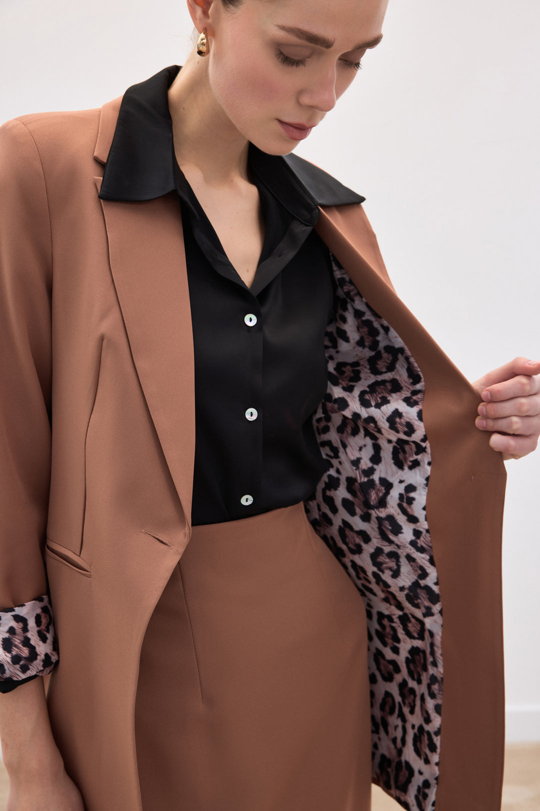 Sateen Veste Classique à Col Mono - camel