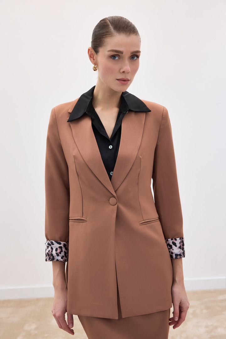 Sateen Veste Classique à Col Mono - camel