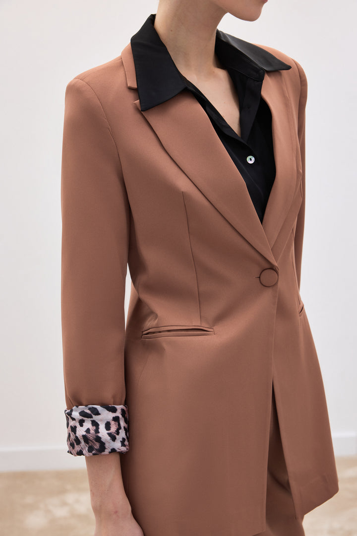 Sateen Veste Classique à Col Mono - camel