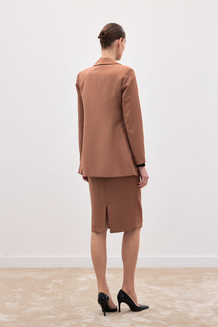 Sateen Veste Classique à Col Mono - camel