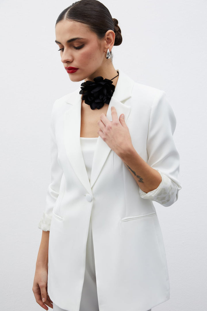 Sateen Veste classique à col mono - Écru