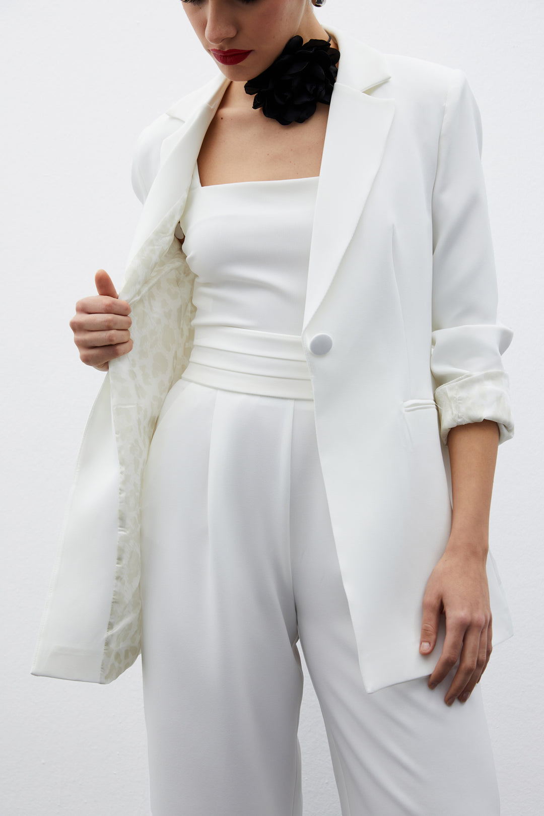 Sateen Veste classique à col mono - Écru