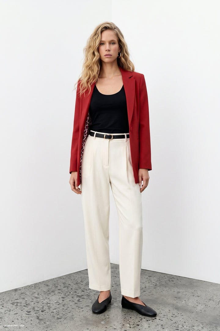 Sateen Veste classique à col mono - Rouge