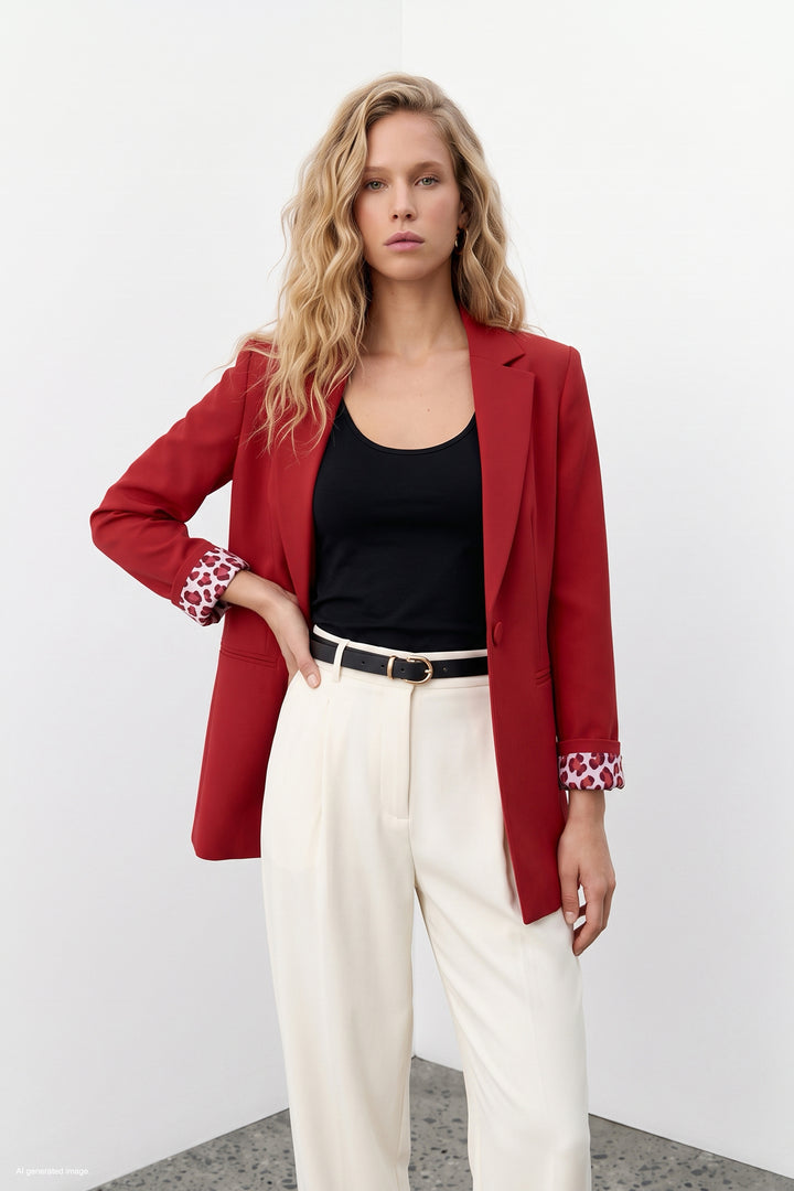 Sateen Veste classique à col mono - Rouge