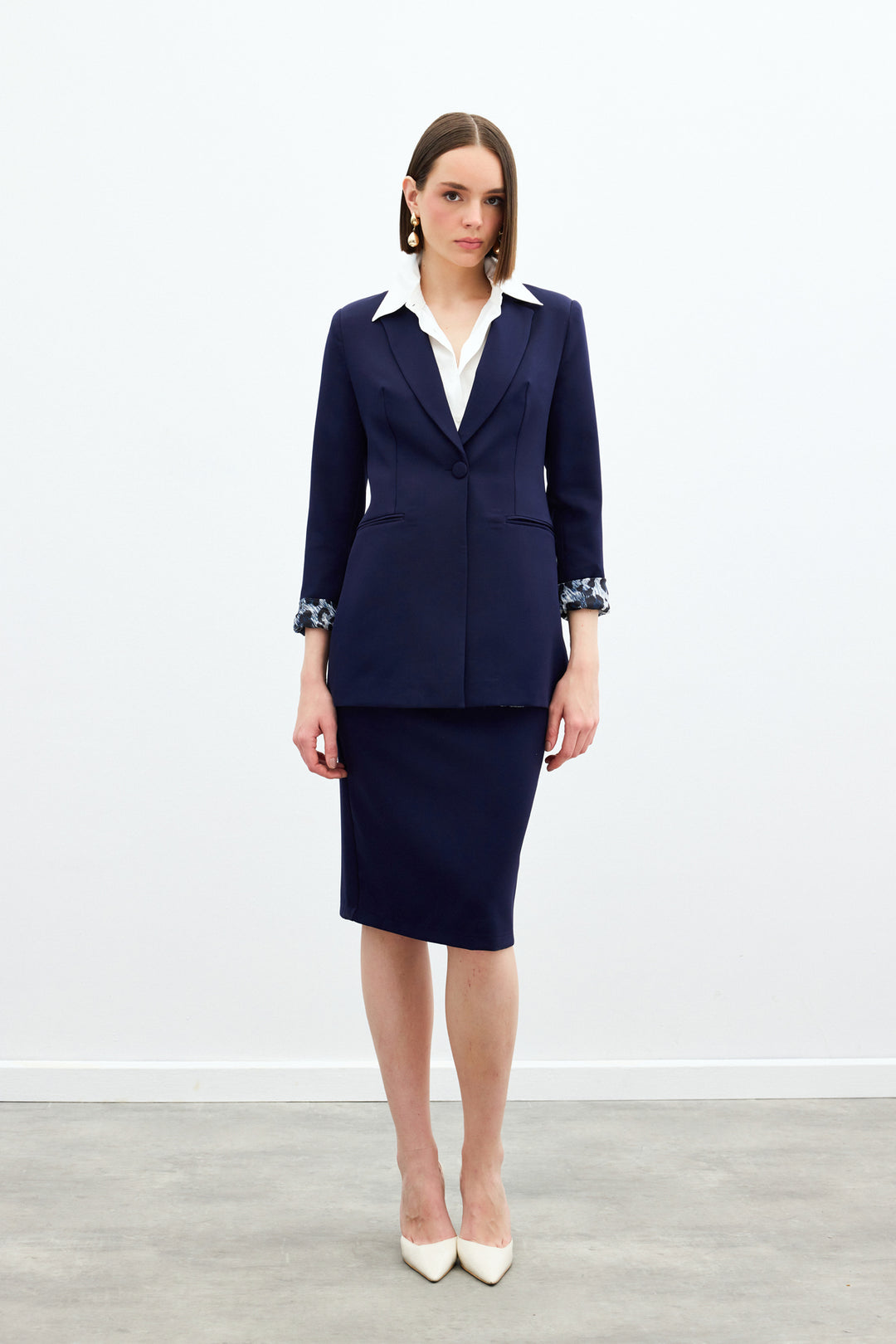 Sateen Veste classique à col mono - Bleu marine