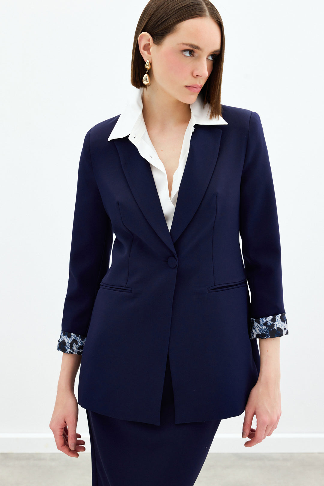 Sateen Veste classique à col mono - Bleu marine