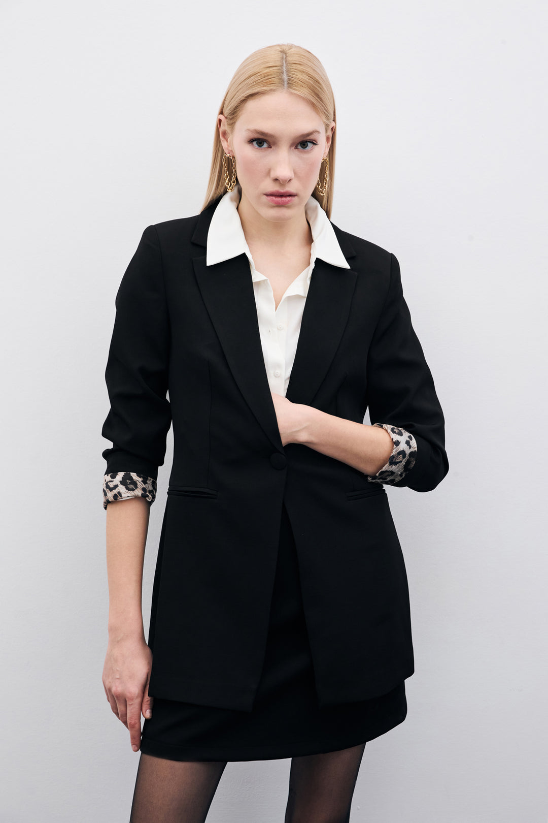 Sateen Veste classique à col mono - Noir