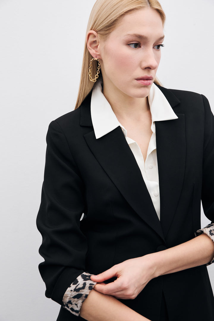 Sateen Veste classique à col mono - Noir